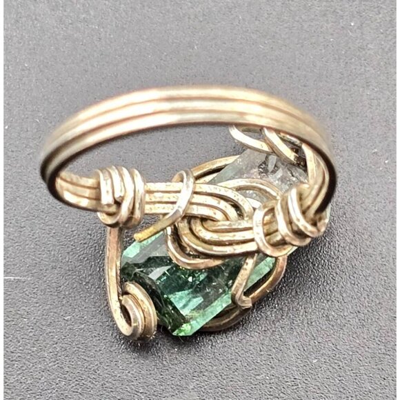 Vintage Handcrafted Watermelon Tourmaline Wire Wrapped Silver Ring Size 5 - Picture 6 of 10